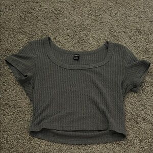 SHEIN Dark Gray Ribbed Short Sleeve Tee